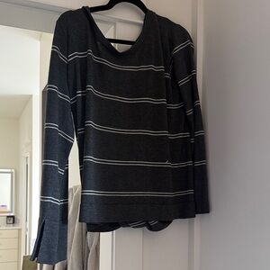 Striped Long Sleeve Open Back Top